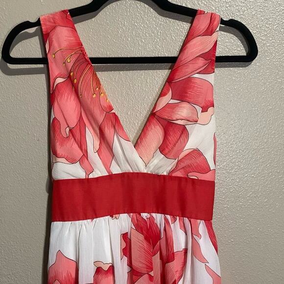 VTG Forever 21 Floral Flower Chiffon Tie Waist Shirt Dress Peach Orange Cream M - Picture 2 of 6